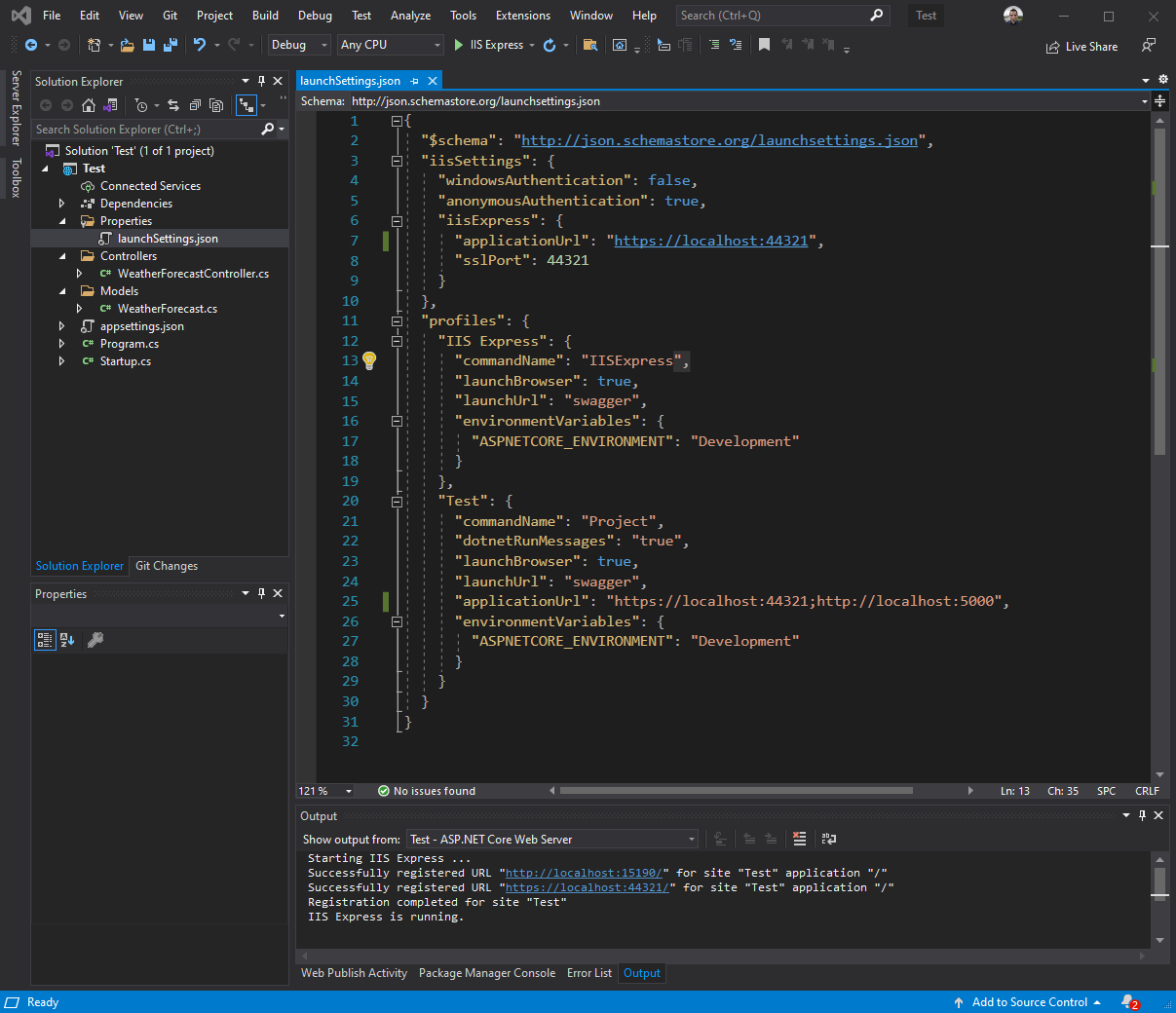 Visual studio running a Web API with IIS Express screenshot