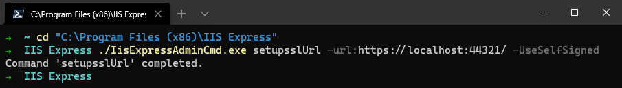 Windows Terminal reset IIS Express SSL screenshot